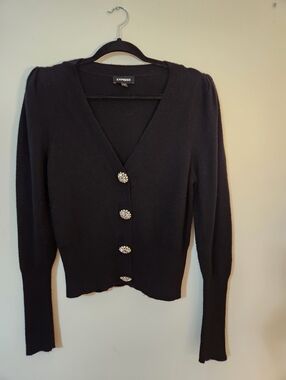 Express Black V-Neck Cardigan with Decorative Buttons